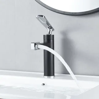 Смеситель для раковины Shevanik S6601H с поворотным носиком чёрный/хром